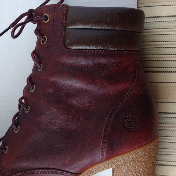 Timberland Tillston Burgundy and Brown Heeled Boots with Lace-up Detail 11 - Picture 7 of 11